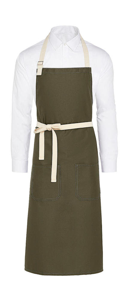 SANTORINI - Contrasted Bib Apron with Pocket - Olive